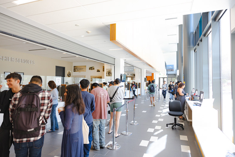 Students wait in line to register for classes at Allan Hancock College.