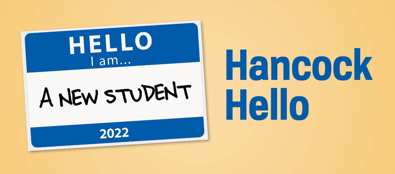 A name tag for Hancock Hello