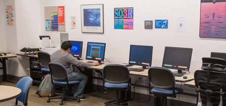 Student using the computer to do homework