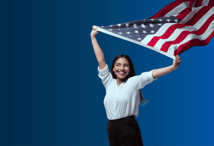 Woman holding an American Flag