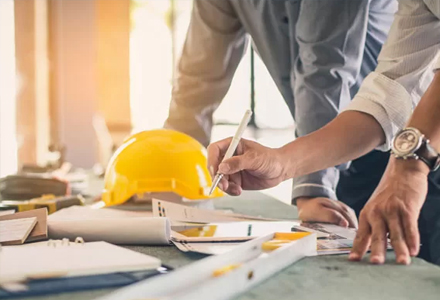 Construction hat and papers