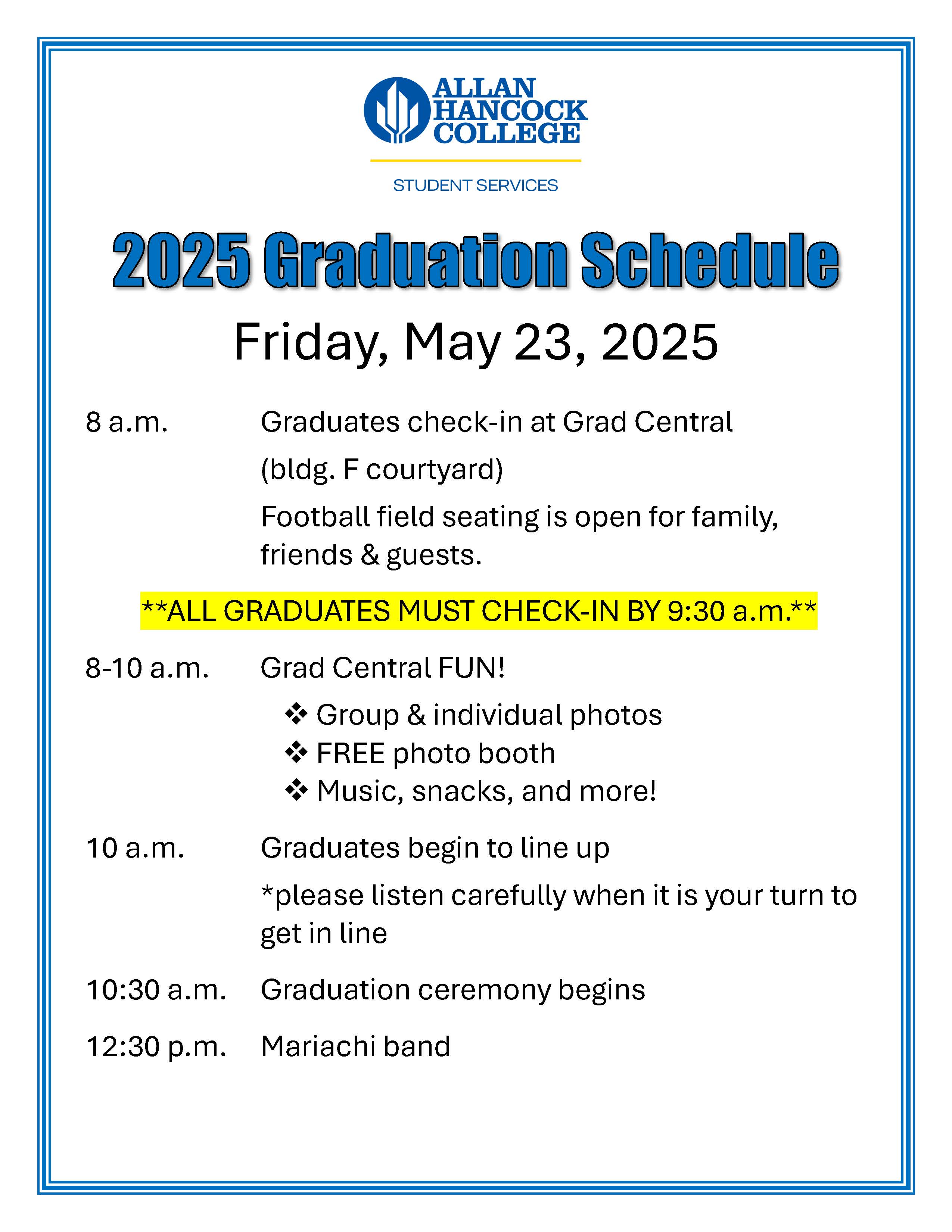 2025 Grad Schedule