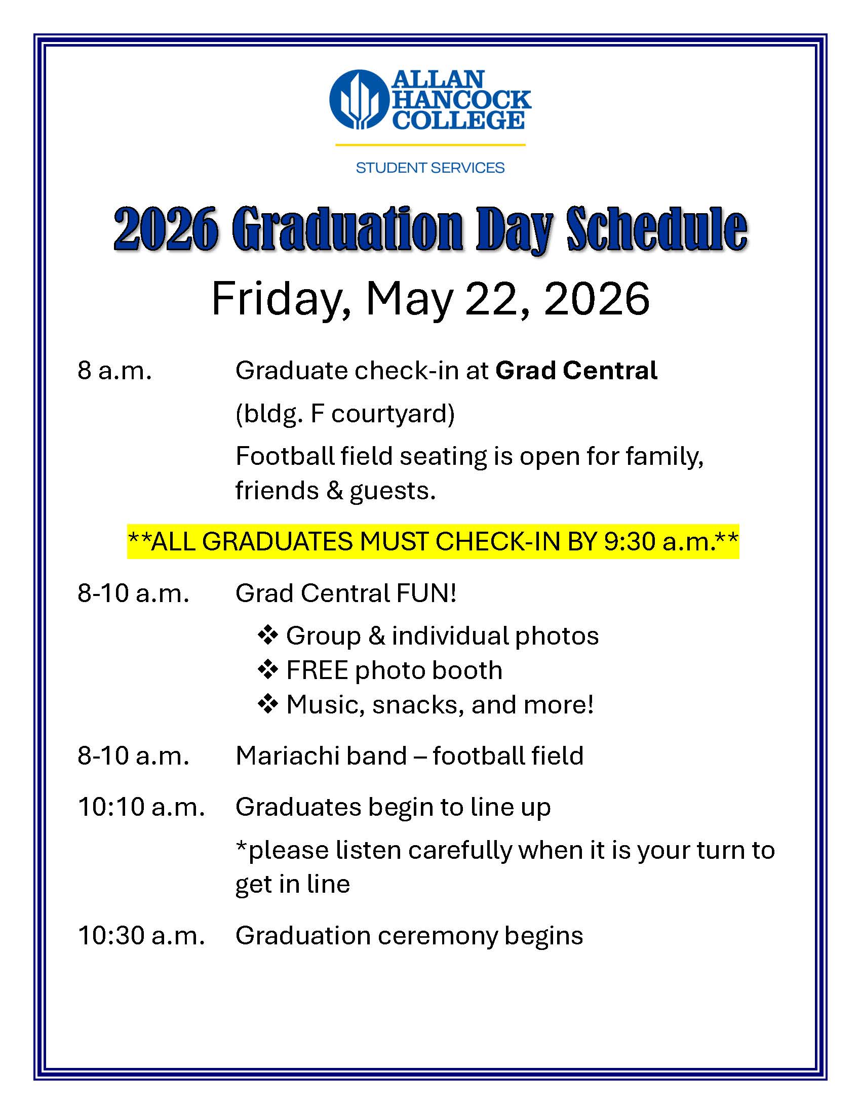 2026 Graduation day schedule