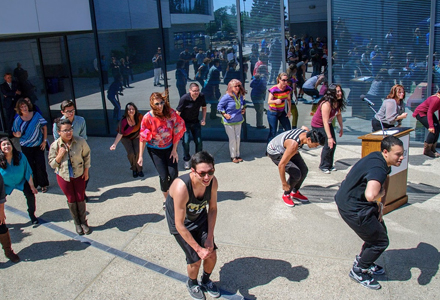 People dancing outside