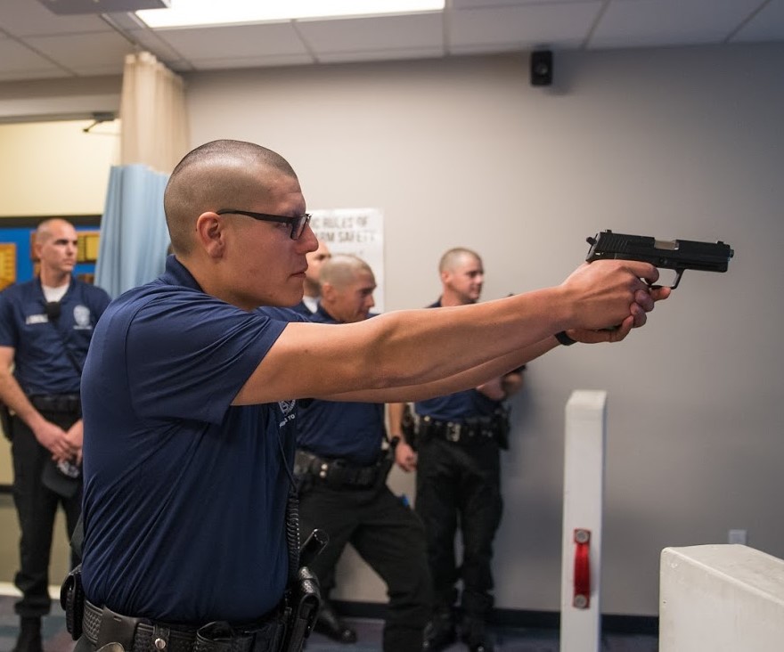 Officer doing a shooting simulation
