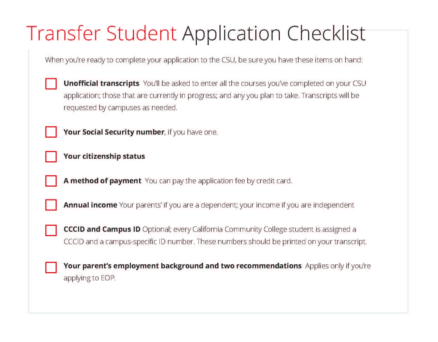 Application Checklist