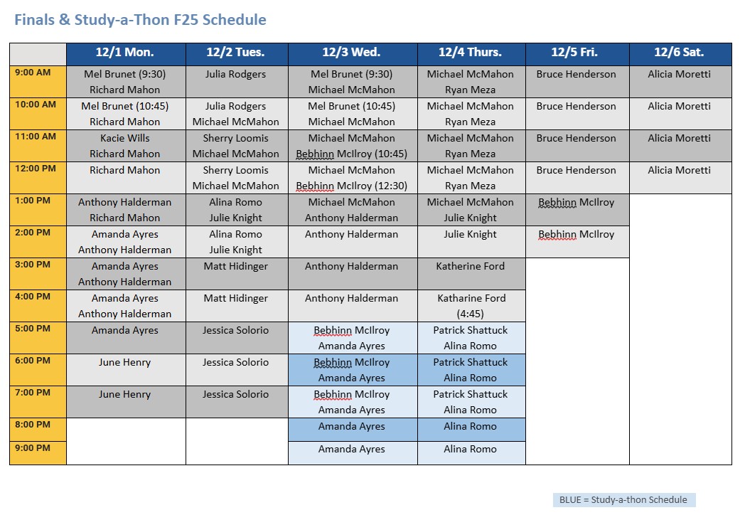 Writing Center Finals Schedule - Week 16
